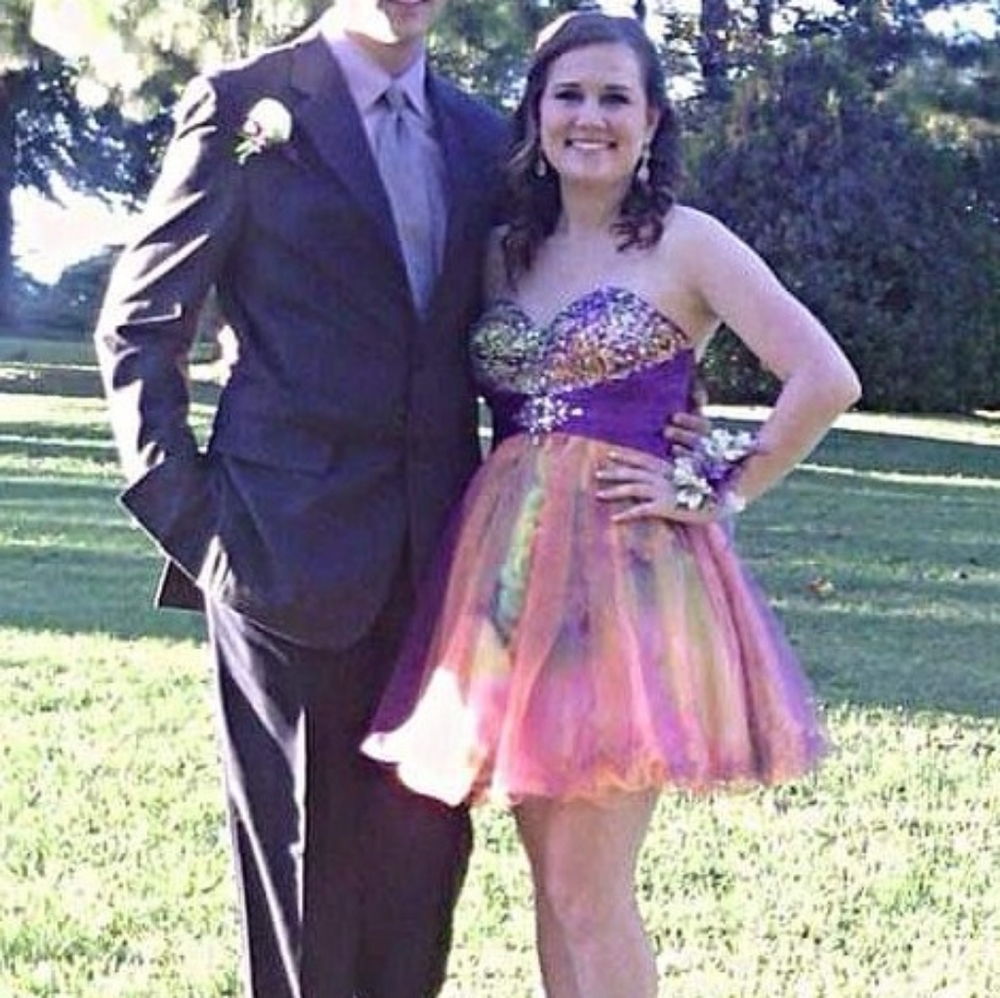 Strapless Multicolor Sequin Tulle Prom Dress